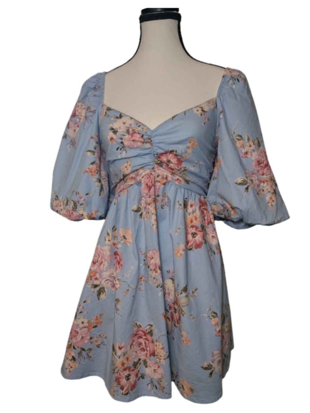 Altar'd State Blue Floral Puff Sleeve Cutout Mini Dress Size S Cottagecore